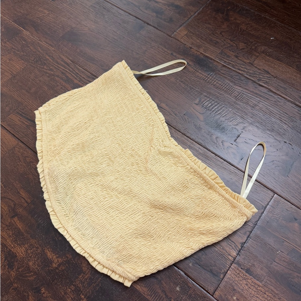 She + Sky Yellow Smocked Bandeau Crop Top Size L